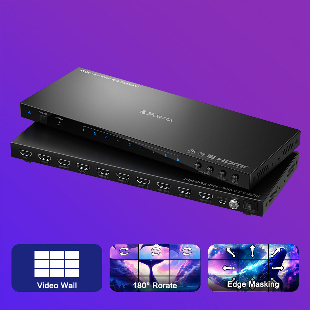 3x3 HDMI Video Wall Controller 4K 30fps