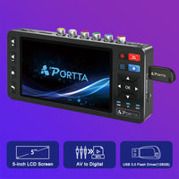 VHS to Digital Converter with 5" HD Screen and 128GB USB 3.0 Flash Drive